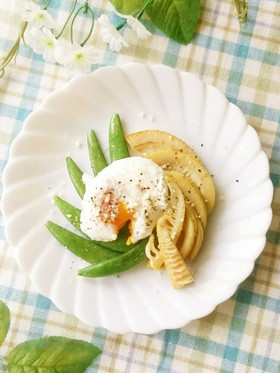 筍とスナップエンドウのポーチ